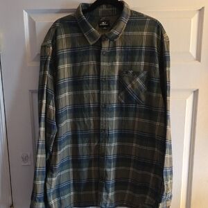 O'Neill Men's Blue and Green Plaid Button Down Shirt, XXL, Standard Fit, NWT